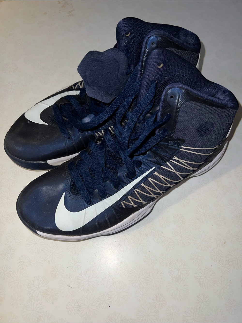 Nike Navy Blue High-Top Basketball Shoes with White Swoosh
